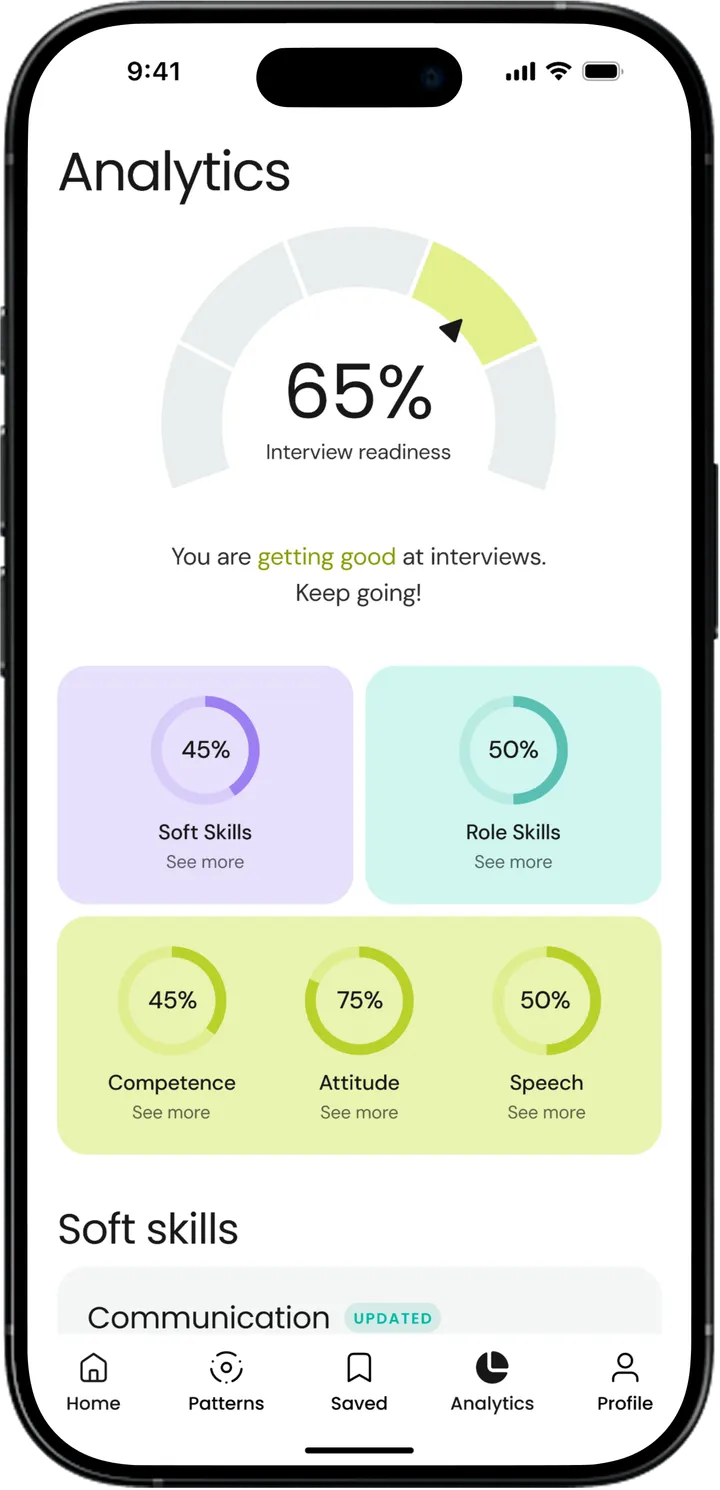 Duos app screen showing skills analytics and progress over time