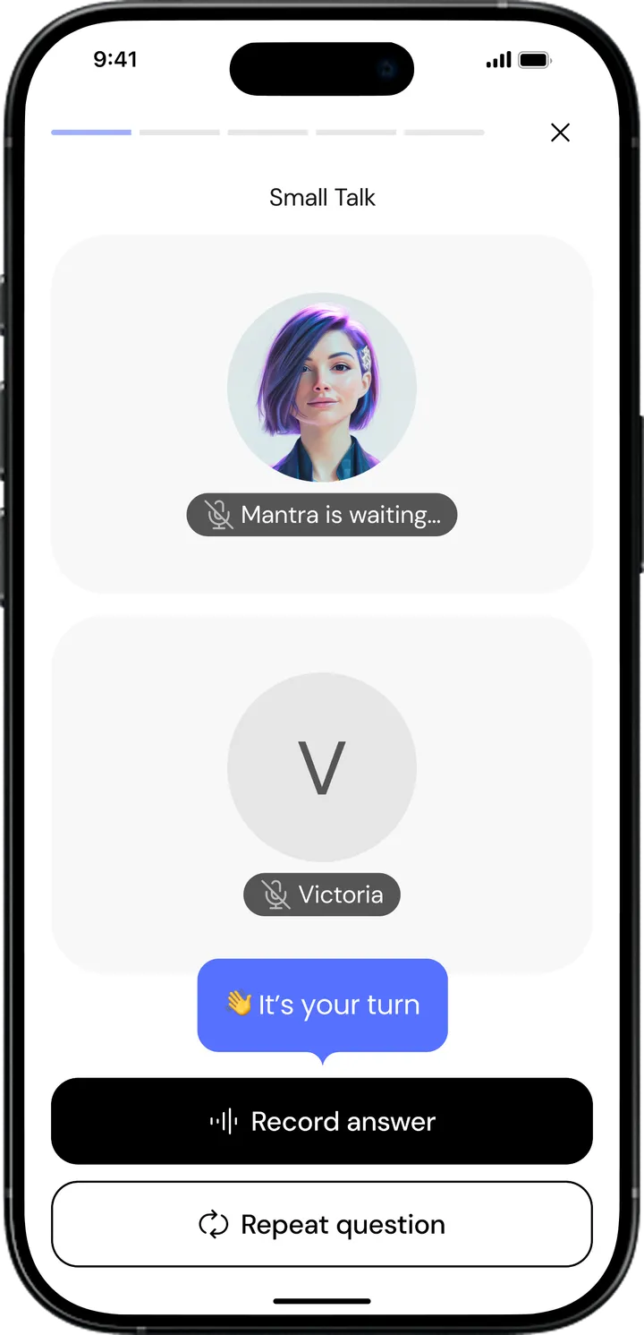 Duos app screen showing personal AI coaching on an interview answer